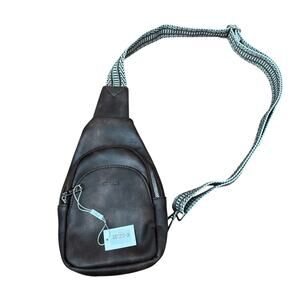 CLUCI Small Brown Vegan Leather Sling Crossbody Bag With Guitar Style Strap NWT